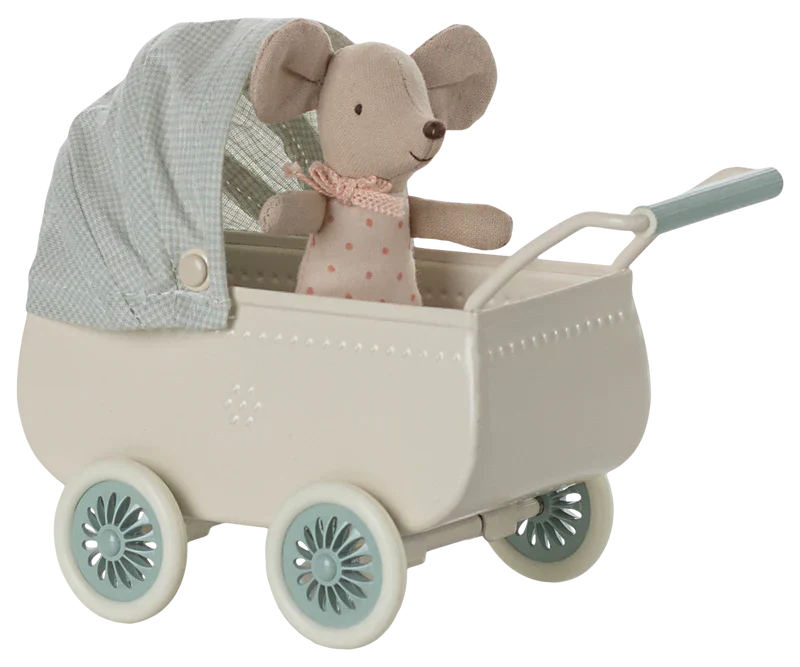Maileg Pram with Baby Mouse - Mint