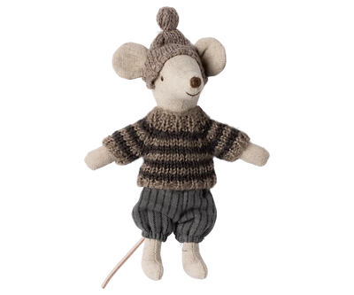Maileg Winter mouse with ski set, Big brother - Grey