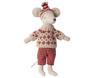 Maileg Winter mouse with ski set, Mum - Red