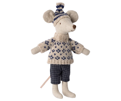 Maileg Winter mouse with ski set, Dad - Blue