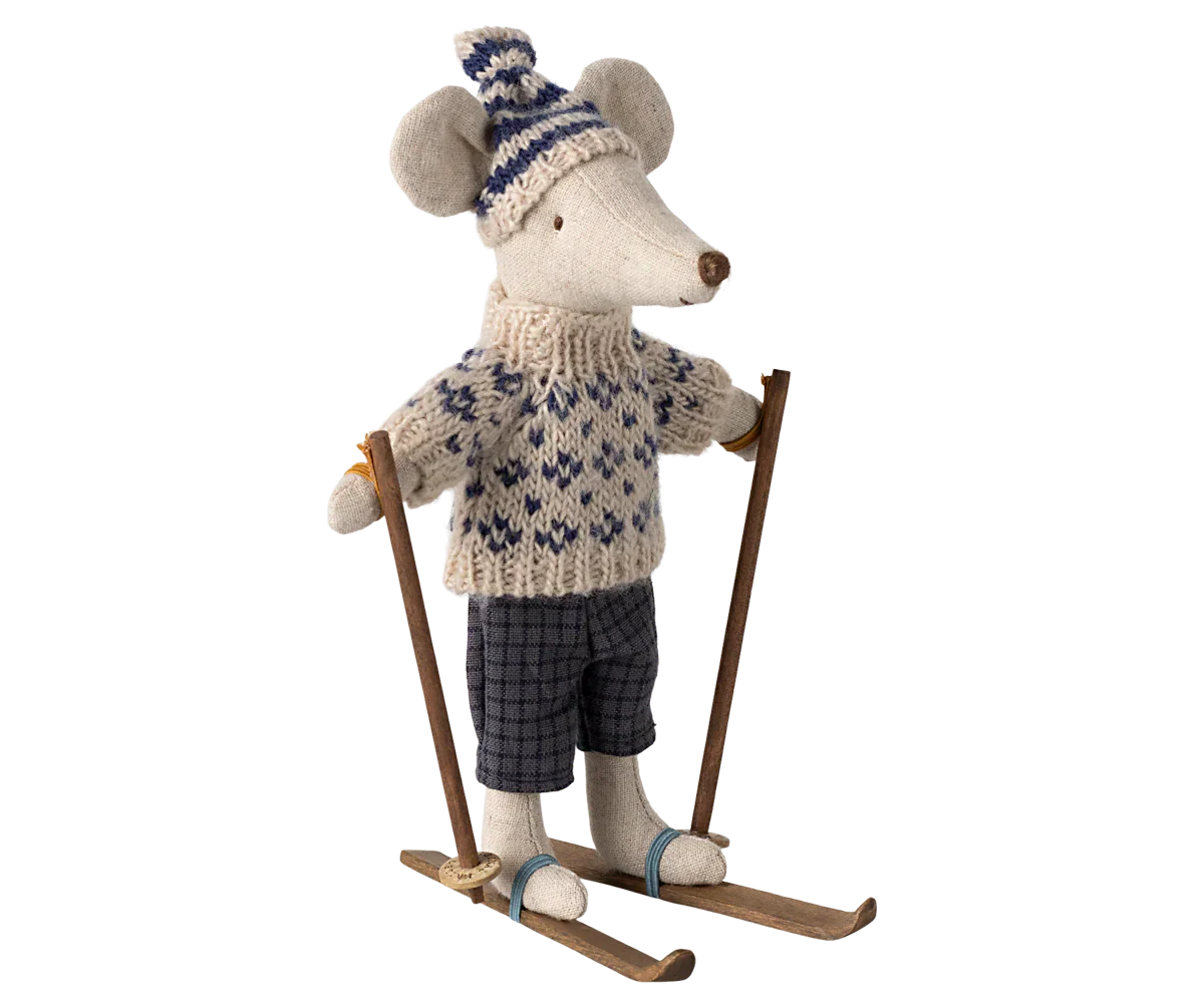 Maileg Winter mouse with ski set, Dad - Blue