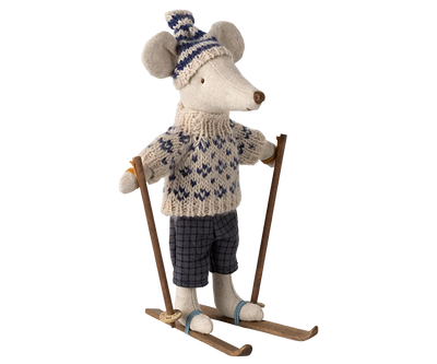 Maileg Winter mouse with ski set, Dad - Blue