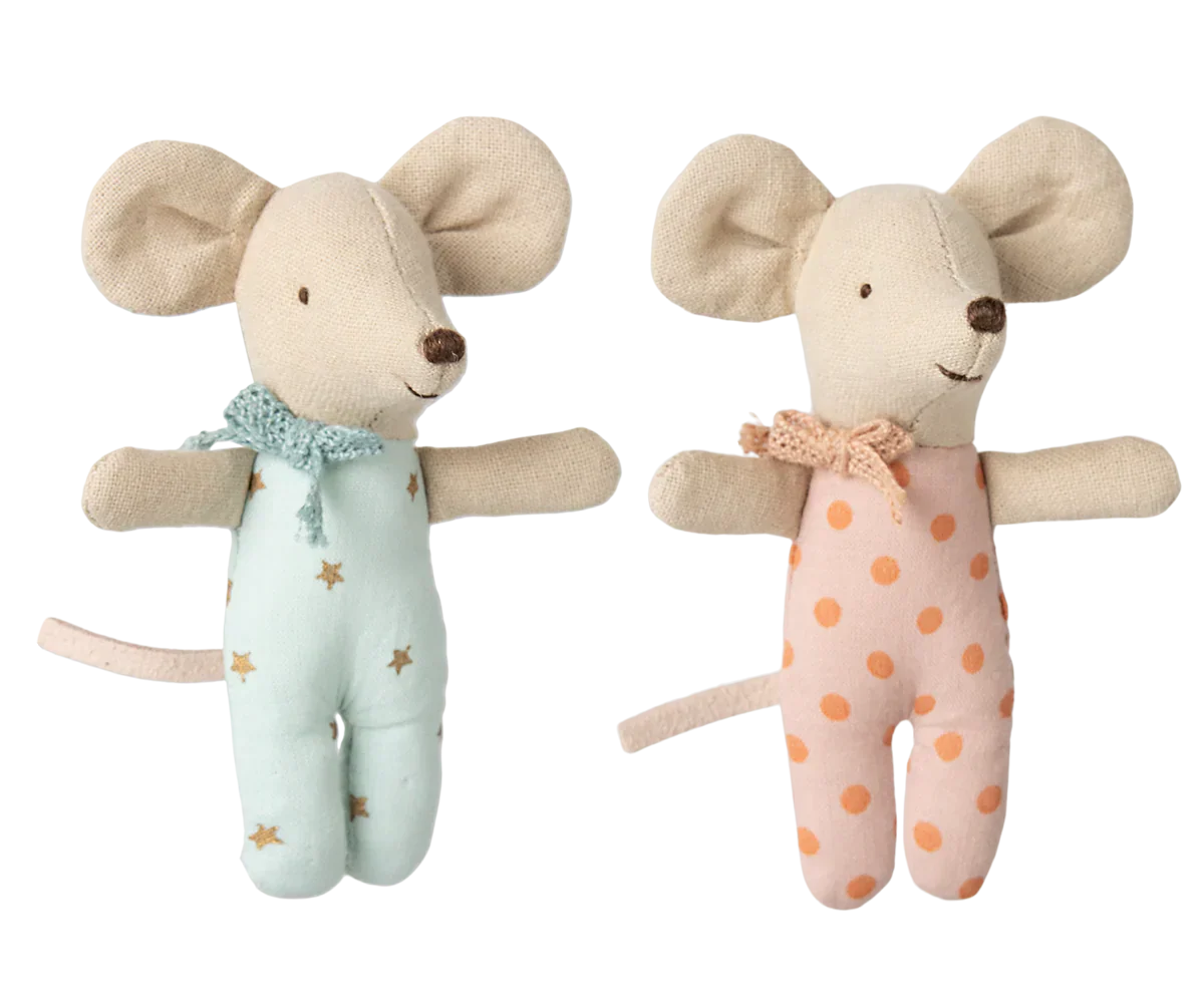 Maileg Twins, Baby Mice in Matchbox Stars/Dots