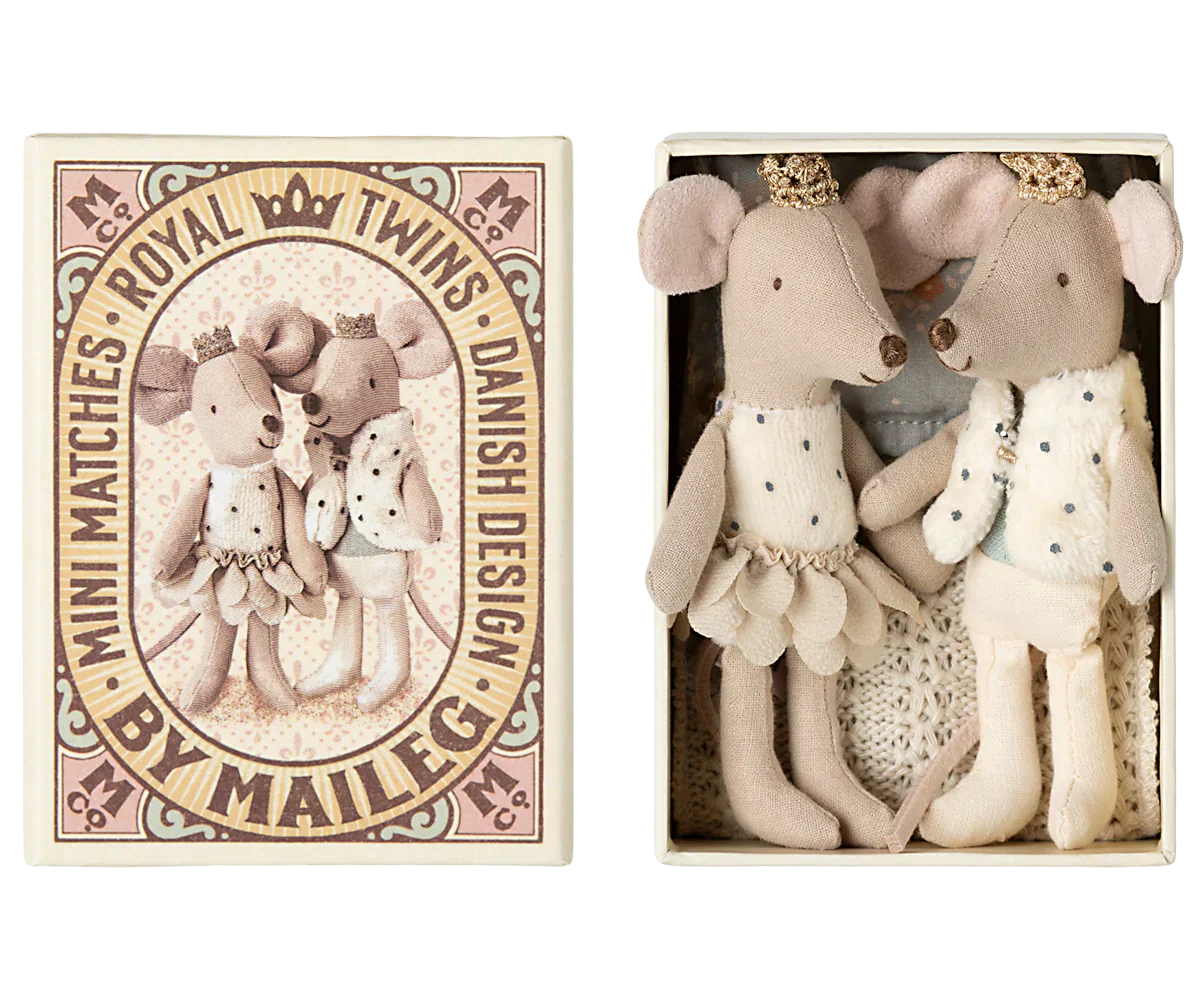 Maileg Royal Twins in Box Little Brother & Sister in Matchbox