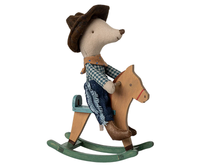 Maileg Cowboy mouse on rocking horse, Little brother