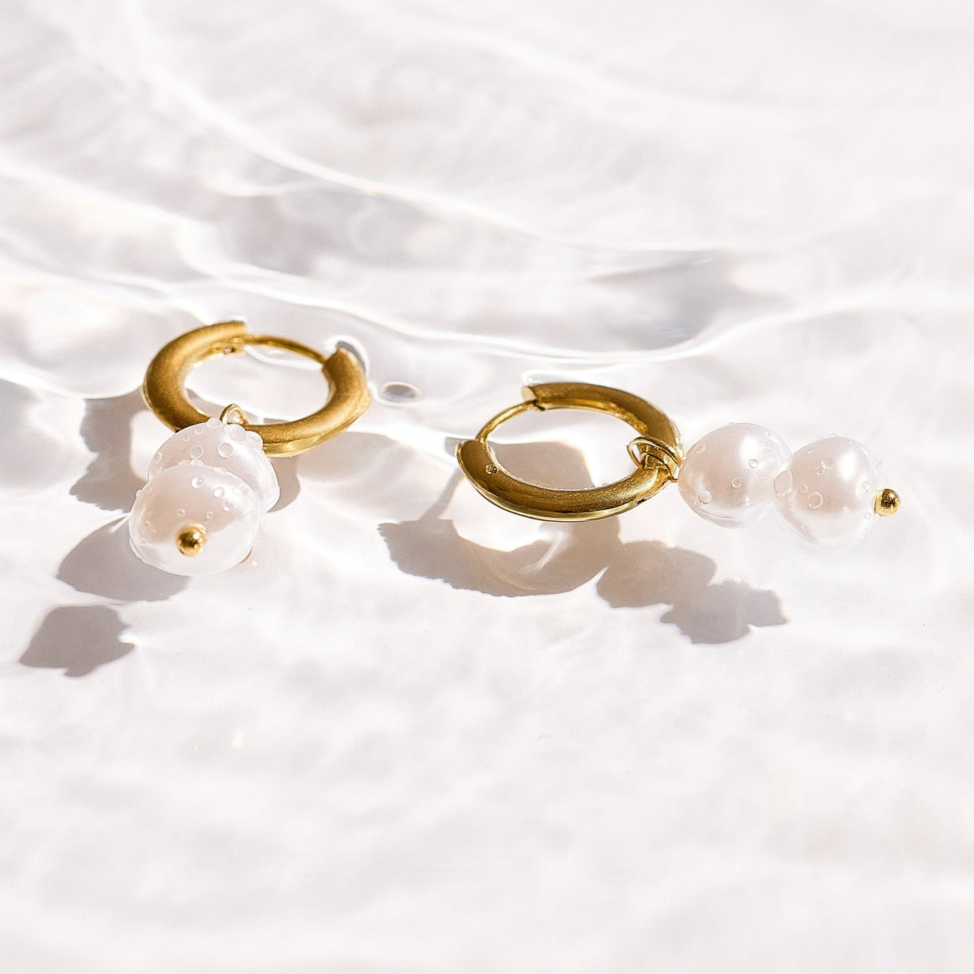 Double Pearl Drop Hoop Earrings