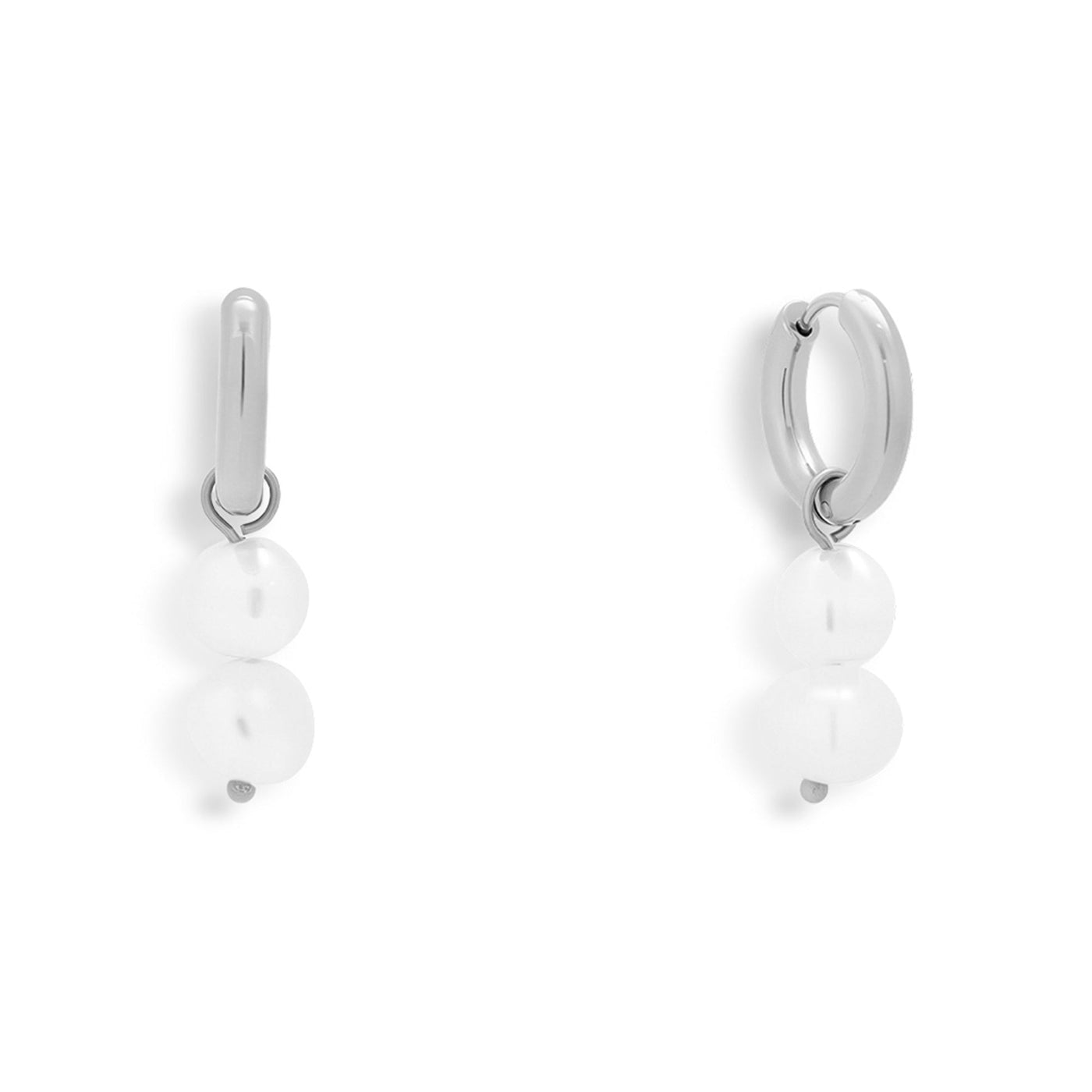 Double Pearl Drop Hoop Earrings