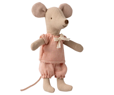 Maileg Princess Mouse, Little sister in Matchbox - Gingham Set