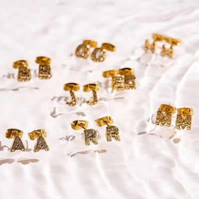 Crystal Initial Stud Earrings